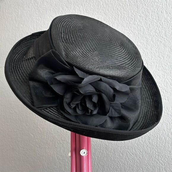 Unbranded Dresses & Skirts - Vintage Women's Black Hat Floral Rosette Elegant Formal Spring